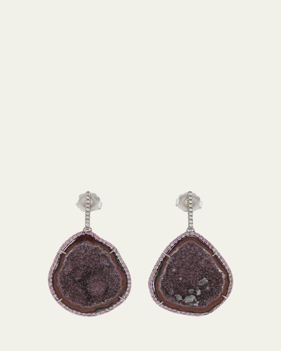 18K Gold Crimson Geode Drop Earrings with Diamonds and Pink Sapphires